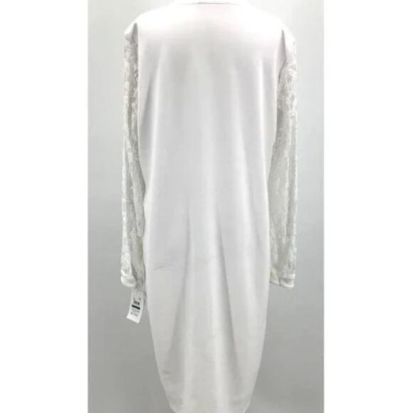 NWT$ 99 KASPER white split neck long lace sleeve knee length dress sz L - Picture 3 of 3